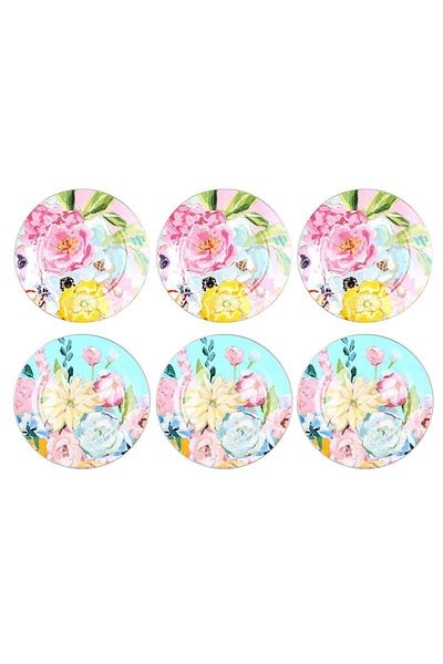 Lucky Art Luckyart Peony Patterned 6-Piece Bone China Porcelain Cake Plate Set 20 cm Lyba040
