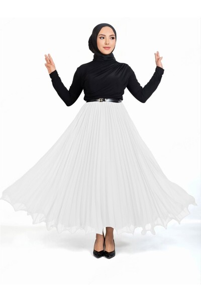 Modamorfo Fusta din șifon plisată cu volan cu centură