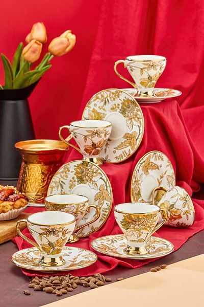 Cooker Gold Gilded 6-Piece Porcelain Coffee Cup Set – Stylish, High Quality and Luxury Design