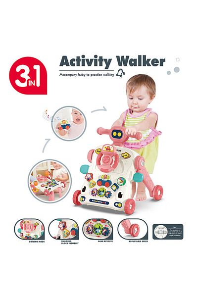 TEKNUM 3-IN-1 Baby Walker/Learning Table Mode/Game Panel Mode w/ Musical keyboard-Pink