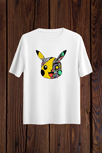Wish BF Tricou unisex Pokemon Pikachu Striped Robot Half Face - Lover Gift De...