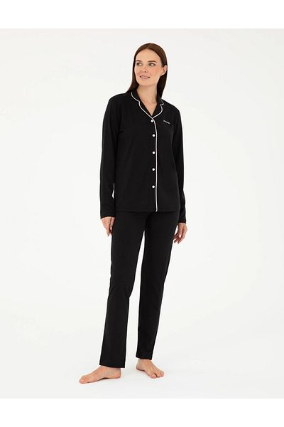 Pierre Cardin Black Cotton Modal Boxed Pajamas Set - Longitudinal Placket Q8.U.8O.K2.K.A8.P.C
