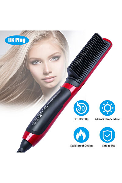 COOYA Ceramic Hair Straighteners,Electric Portable Multifunctional Straightening Comb Black / Red