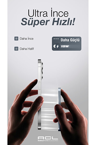 ACL Pw-114 15w Magsafe Uyumlu Kablosuz Manyetik Powerbank | 5000mah Hızlı Şarj | Led Göstergeli Taşı