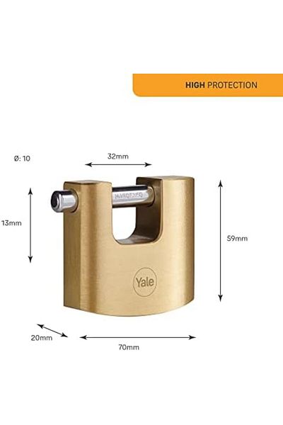 STOREMAX Daliashop Y114B/70/113/1 - 70mm Oval Sliding Pin Brass Padlock - High Protection - Hardened