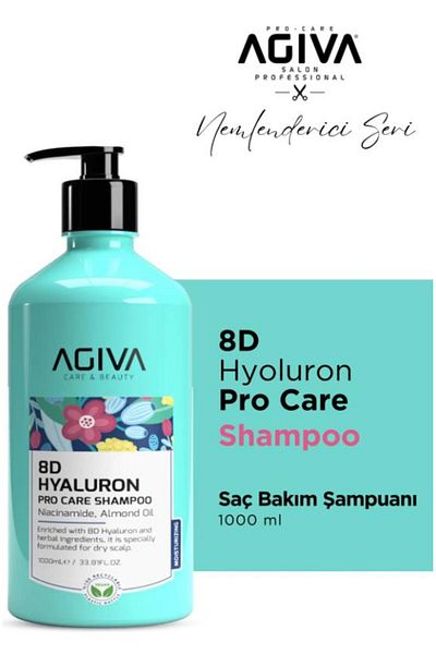 Agiva 8D Hyaluron Pro Care Care Shampoo with Niacinamide, Almond Oil – 1000 ml