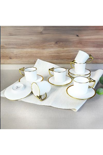 Paçi Canarino Gilded 6-Piece Coffee Cup - White / Gold