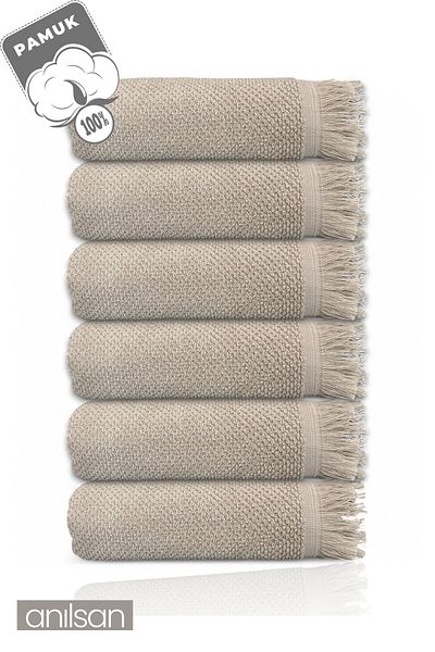 Anılsan Πετσέτες χεριών 6 τεμαχίων μπεζ Jelena - 50x90 cm, 225 gr, 100% βαμβάκι, πετσέτες σπα και ξενοδοχείου, κατάλληλες για καθημερινή χρήση