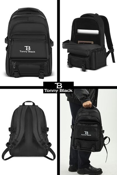 Tonny Black Original Unisex Multi-Compartment Large Volume Orthopedic Waterproof Sports Course Laptop Travel Backpack
