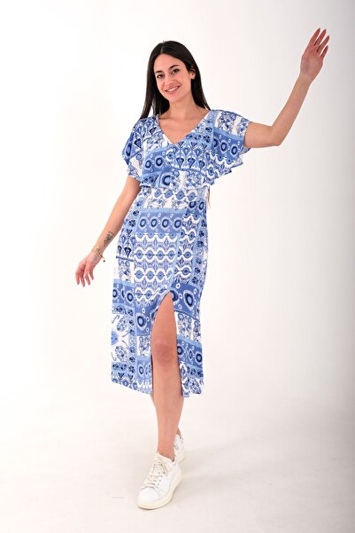 Blues Outlet Γυναικείο Μακρύ Φόρεμα Madonna Collar - Μπλε