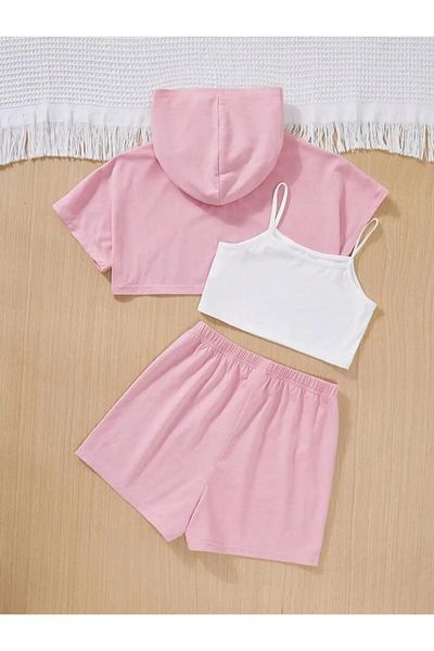 npLStore Girl's Smile Printed T-Shirt Strap Crop Shorts Set