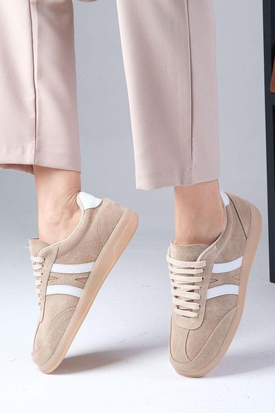 Mio Gusto Valda Genuine Suede Beige Color Women's Sneakers