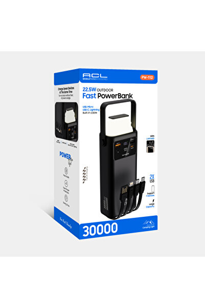 ACL PW-112 22.5W Outdoor Hızlı Şarj Powerbank Siyah – 30.000mAh Kapasite, Çok...