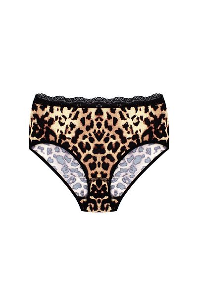 Öts Chiloți din viscoză cu talie înaltă leopard din 3 piese pentru femei