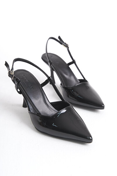 BUNİPARK حذاء نسائي بكعب كلاسيكي مفتوح من الخلف ومقدمة مدببة