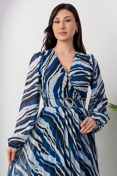 PULLIMM Rochie din șifon cu mânecă lungă cu guler dublu 2024-3029