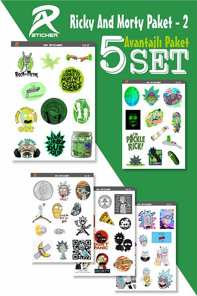 AR Sticker Ricky and Morty Themed Laptop Notebook Tablet Sticker Advantageous Package 2 - 5Set