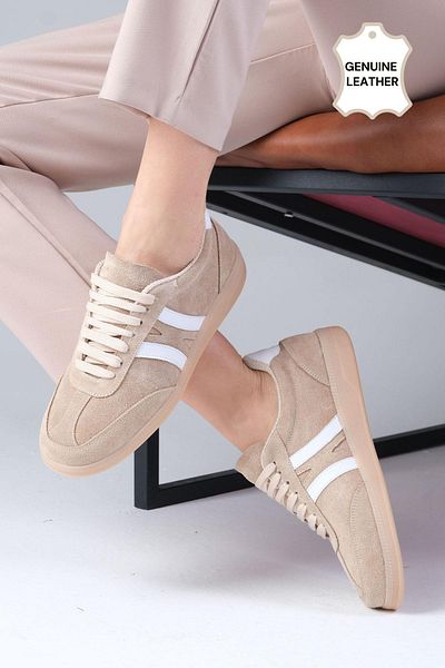 Mio Gusto Valda Genuine Suede Beige Color Women's Sneakers