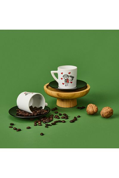 LİMBO Limbo Lmb-I01 Love Themed 2-Piece Cup Set - Colorful - 90 ml