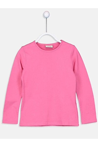 LC Waikiki LCW Kids Pembe Bisiklet Yaka Basic Uzun Kollu Kız Çocuk Tişört