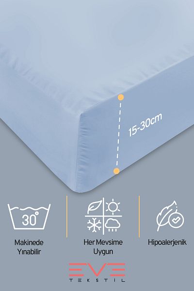 Eve Tekstil Baby & Child Antiallergic Cotton Ranforce Elastic Sheet and Pillowcase Set