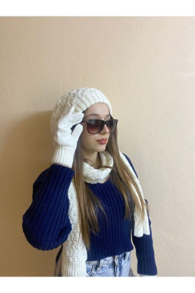 sema aksesuar Winter Patterned Hair Knit Knitwear Painter Set - 3-Piece Beret, Scarf and Gloves