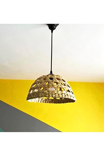 afralya home Hasır Bambu Rattan Avize 30cm İskandinav Bohem Rustik Avize Sarkıt-Salon Yatak Odası(duy Dahil )