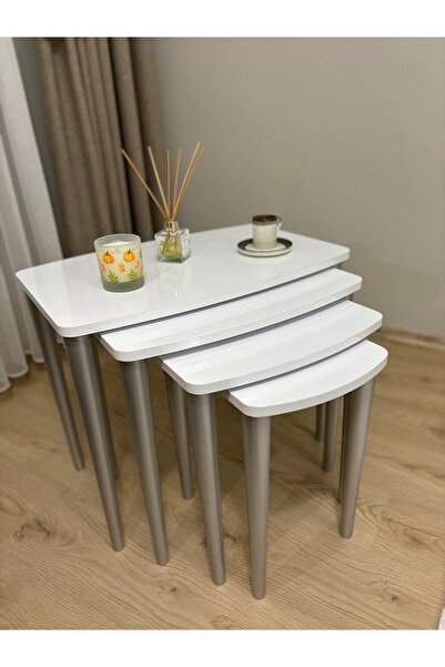 BAŞARAN CONCEPT Başaran Concept Üst Kalite 1.Sınıf Mdf Beyaz Gümüş 4’Lü Zigon...