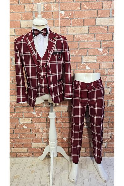 HAYTA Suit Vest Shirt Set 5Years-14Years Trend Claret Red