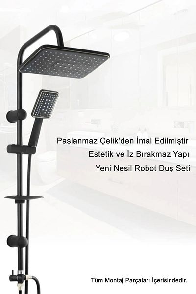 Tegin Yapı Market Teginyapımarket Robot Black Spiral Top Sprinkler Shower Set Kitchen Bathroom Sink Faucet Faucet Set
