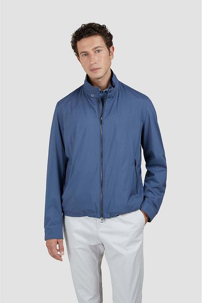 PAUL&SHARK Men's Windproof Waterproof Lightweight Fabric Stand Collar Long Sleeve Blue Jacket with Extra Inner Pocket 25412