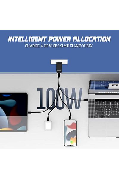Promate 100W GaN USB-C Charger, Dual Type-C, 20W PD, 18W QC, Multi-Regional Plugs for MacBook
