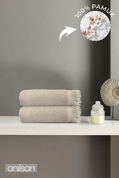 Anılsan Πετσέτες χεριών 2 Pack Beige Jelena - 50x90 cm, 225 gr, 100% βαμβάκι, πετσέτες σπα και ξενοδοχείου, κατάλληλες για καθημερινή χρήση