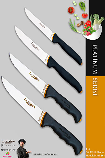 LAZBİSA Platinum Serisi Mutfak Bıçak Seti Et Ekmek Sebze Meyve Bıçağı 4 Lü Se...