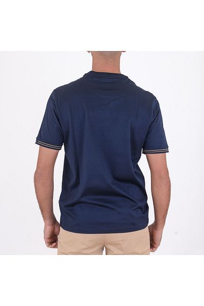 PAUL&SHARK Men's Round Neck Sleeve Fin Detailed Cotton Navy-White T-Shirt 25411017 -13E