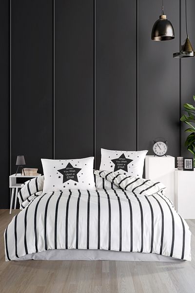 Eponj Home Σετ Παπλωματοθήκη Easy-Iron Διπλό FunnyStar Μαύρο-Λευκό