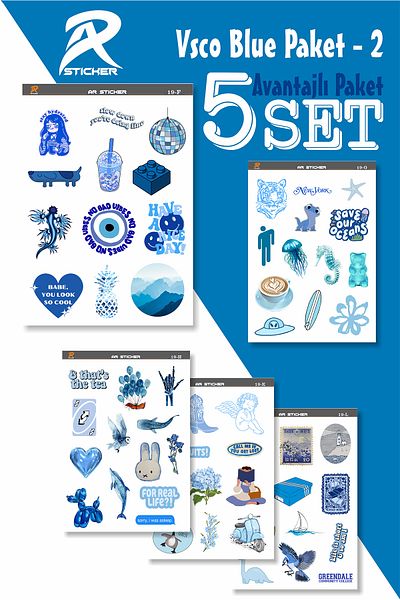 AR Sticker Vsco Blue Laptop Notebook Tablet Sticker Advantageous Package 2 - 5Set