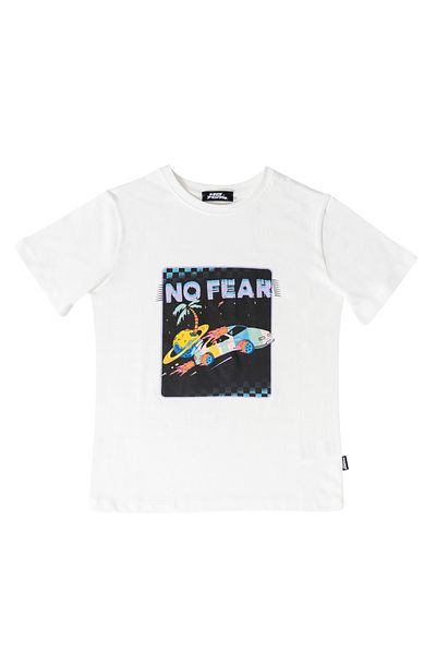 No Fear Boy - Crew Neck Λευκό εμπριμέ χτενισμένο βαμβακερό μπλουζάκι
