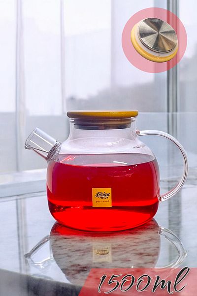 Kitchen Way Glass Borosilicate Teapot with Non-Spill Head and Bamboo Lid - Kw-390