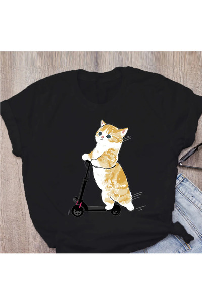 Wish BF Sevimli kedi komik baskılı Kadın T-shirt