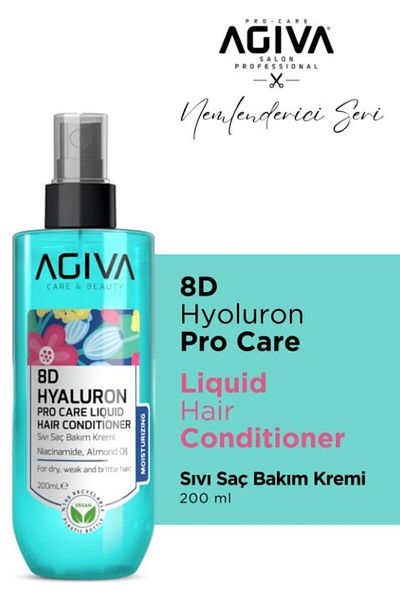Agiva 8D Hyaluron Pro Care Niacinamide 200ml - Liquid Hair Care Cream Containing Almond Oil