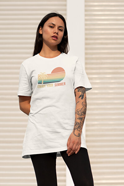 cc collection Tricou supradimensionat cu imprimeu pentru femei Enjoy Your Summer