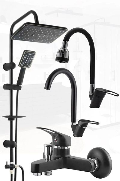 Tegin Yapı Market Teginyapımarket Robot Black Spiral Top Sprinkler Shower Set Kitchen Bathroom Sink Faucet Faucet Set