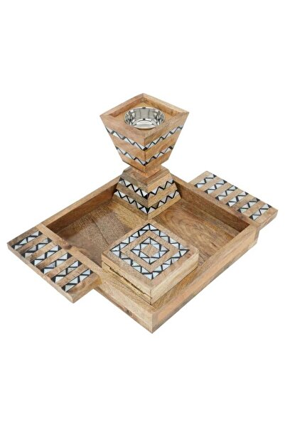 ALSAIF Wooden Incense Burner Set 3 Pieces Black White