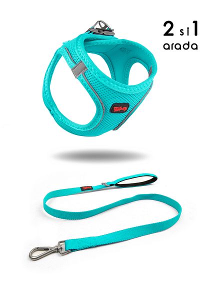 Tailpetz Turquoise Cat Dog Air-Mesh Chest Collar and Travel Shipping Strap Set - 2 in 1