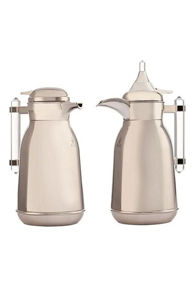 ALSAIF Shahd Stainless Steel Thermos Set 1+1 Liter Acrylic Handle Two Pieces Silver