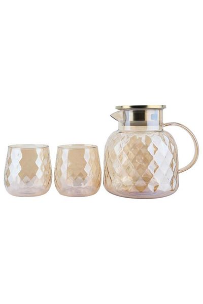 ALSAIF Glass Set With Led 1500 Ml 3 Pieces Yellow
