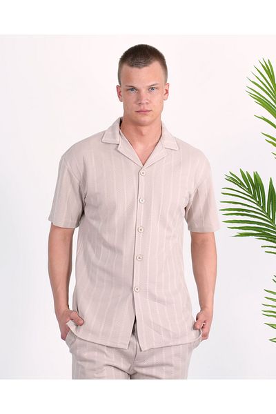 elkumoda Βαμβακερό ύφασμα κατά του ιδρώτα Ιταλικό πέτο με ριγέ κοντομάνικο πουκάμισο με κλείσιμο με κουμπιά Slim Fit πουκάμισο