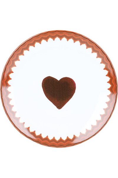 ALSAIF Porcelain Serving Plate Round 20 Cm Heart Pattern Brown