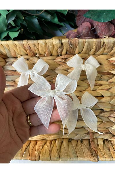 la minör Plain Ecru (Cream) Linen Ribbon Ready-Made Bow -25 Pieces